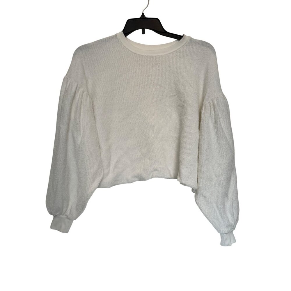 Free People Cropped Long Sleeve Knit Sweater Women M White